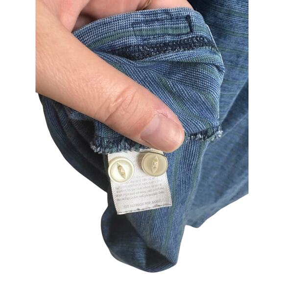 Faherty Sunwashed Indigo Dyed Green Sriped Pocket Polo - L - Picture 6 of 7